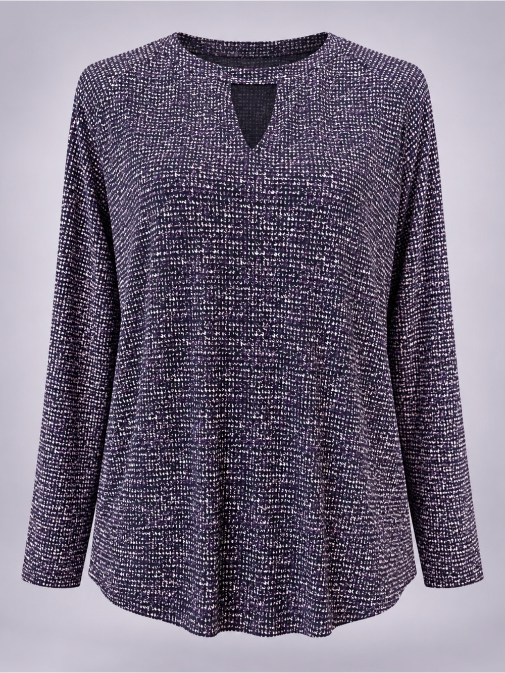 Michael Kors Purple and White Keyhole Long Sleeve Top